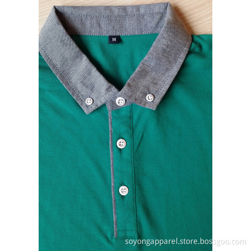 Denim Collar and Cuff Men's Fashion Polo Shirts